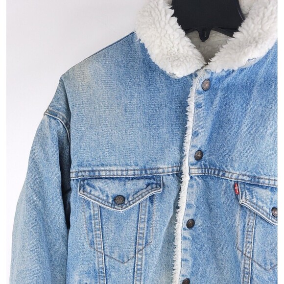 Levis Vintage Denim Jacket Mens Large Sherpa Lined Light Trucker Snaps - Picture 8 of 15